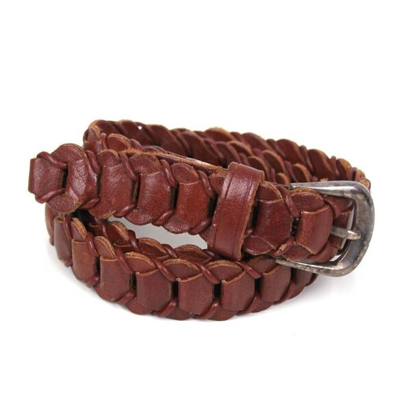 BRAIDED BROWN GENUINE LEATHER 1"Wd DRESS CASUAL WOMEN'S BELT Sz M (20M - Picture 6 of 11